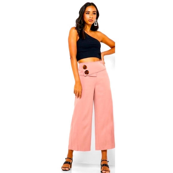 Topshop Pants - TOPSHOP - Button Detail Wide Leg Crop Pants - Size 8